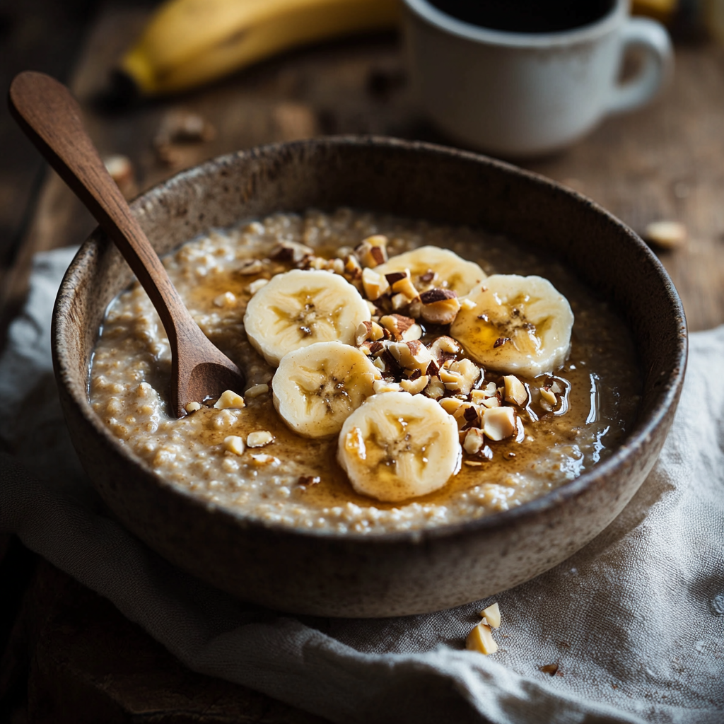 porridge cereales banane noisette
