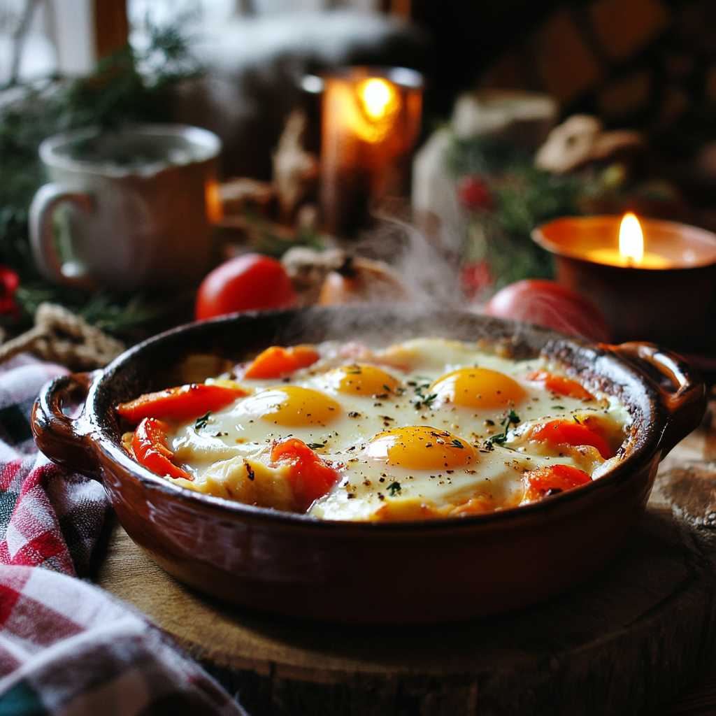 Oeufs poivrons, tomate et échalote