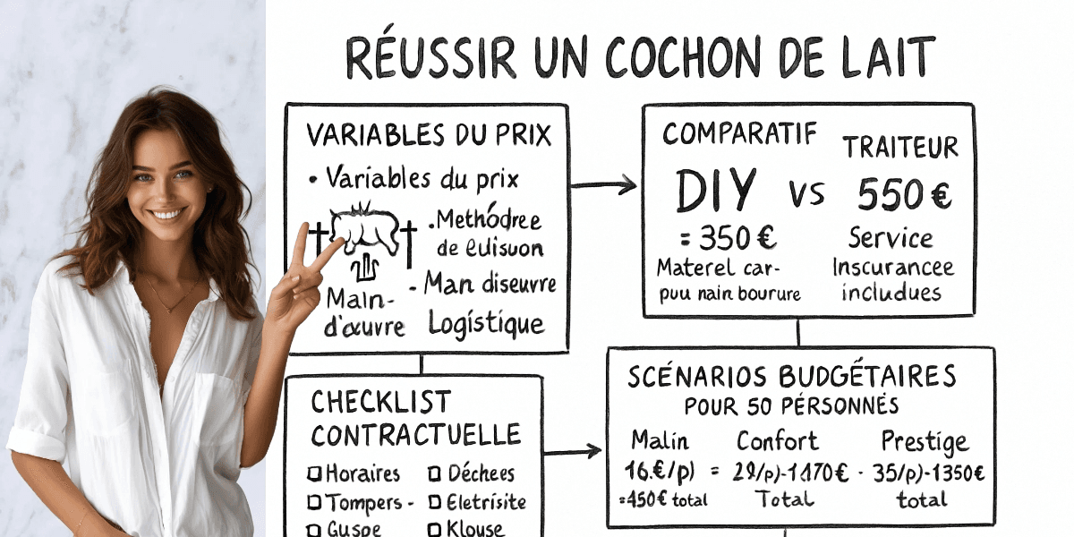 Prix cochon de lait pour 50 personnes : calculez votre budget sans surprise 4 RĂ©sumĂ© visuel de lâarticle