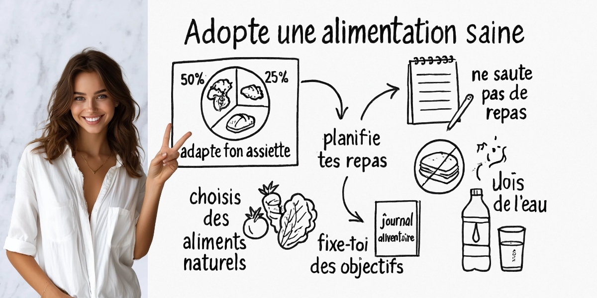 Comment manger plus healthy : Guide pratique pour une alimentation Ă©quilibrĂ©e 4 RĂ©sumĂ© visuel de lâarticle