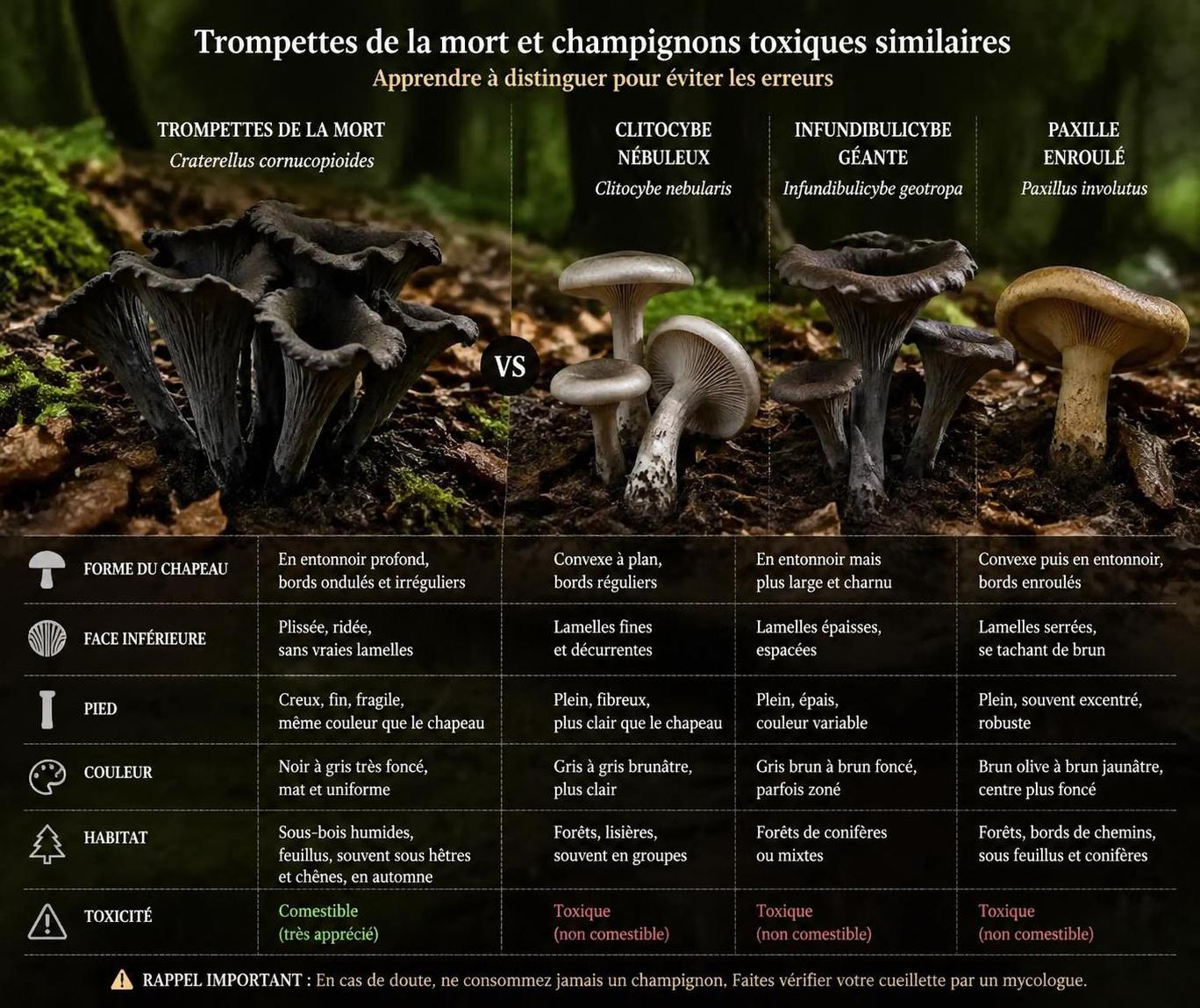 découvrez comment reconnaître la trompette de la mort, ce champignon toxique dangereux, et apprenez les meilleures astuces pour éviter les intoxications et garantir votre sécurité.