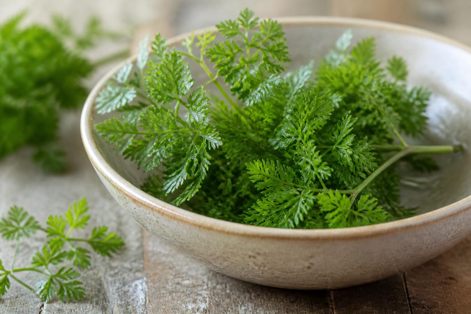 découvrez les bienfaits méconnus du cerfeuil et apprenez à l'utiliser en cuisine pour sublimer vos plats avec cette herbe aromatique aux multiples vertus.
